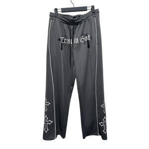 Public Record Track Pants Trust in God Crosses down leg Grey Size Medium
